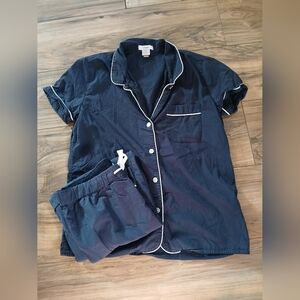 J. Crew Navy Pajama Set with White Trim